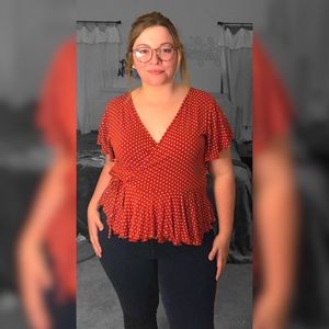 Orange polka dot wrap top